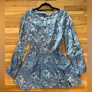 Free People- long sleeve tunic/dress cutout back-size small-blue & white w/ tags